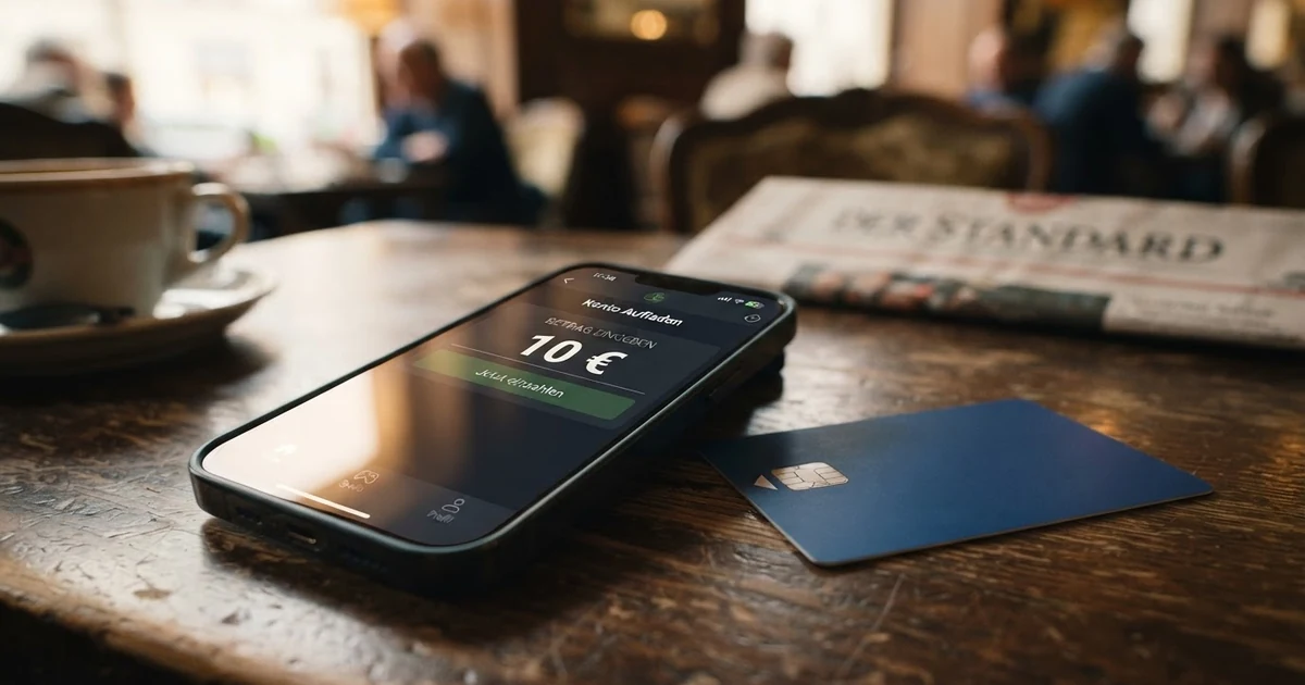 Eine Nahaufnahme eines Smartphones mit geöffneter Casino-App, auf dem Display ist eine Einzahlungsseite mit dem Betrag „10 €“ zu sehen, daneben liegt eine Paysafecard