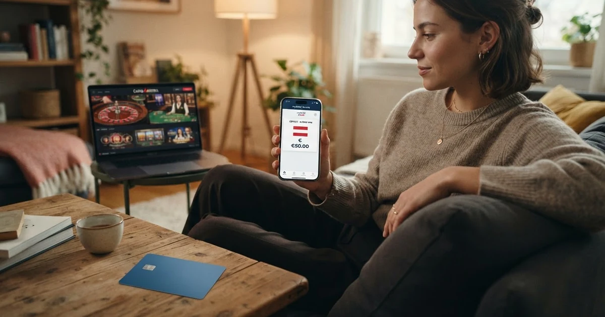 Ein Smartphone mit geöffneter MiFinity-App und Casino-Startseite im Hintergrund