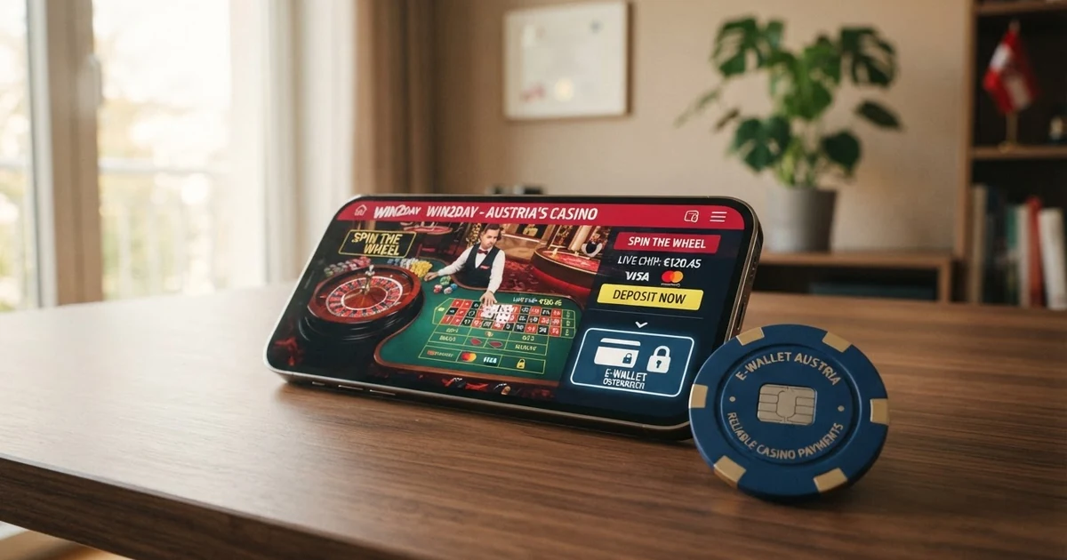 Neteller-Logo und E-Wallet-App auf einem Smartphone-Bildschirm vor einem Casino-Hintergrund