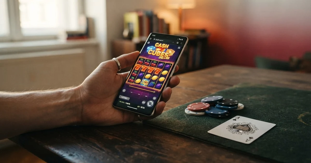 Eine Collage mit Casino-Elementen — Spielkarten, Roulette-Rad und ein Smartphone mit Casino-App — vor einer dezenten Österreich-Flagge im Hintergrund