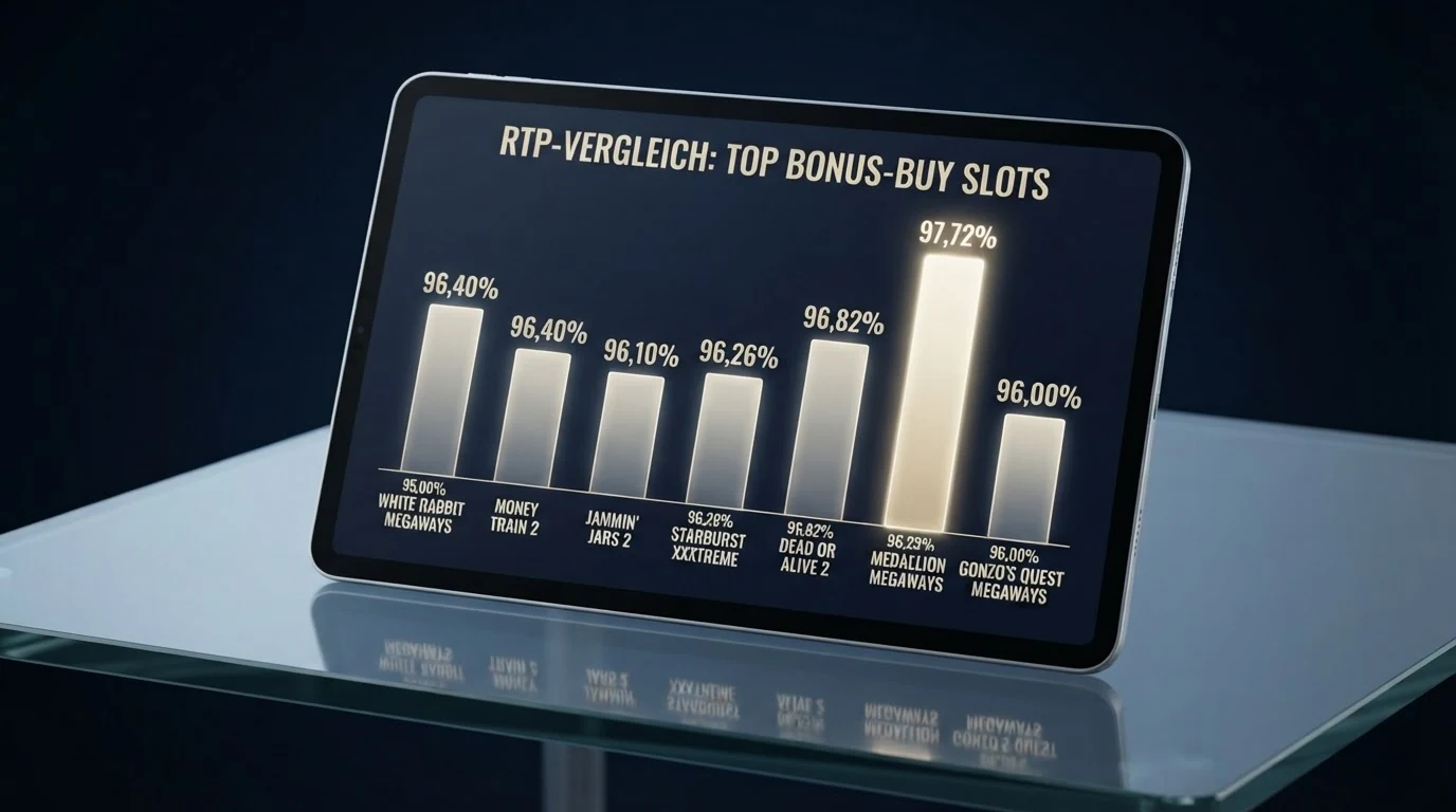 Eine tabellarische Gegenüberstellung von Slot-Namen, RTP-Prozentwerten und Kaufpreisen im direkten Vergleich