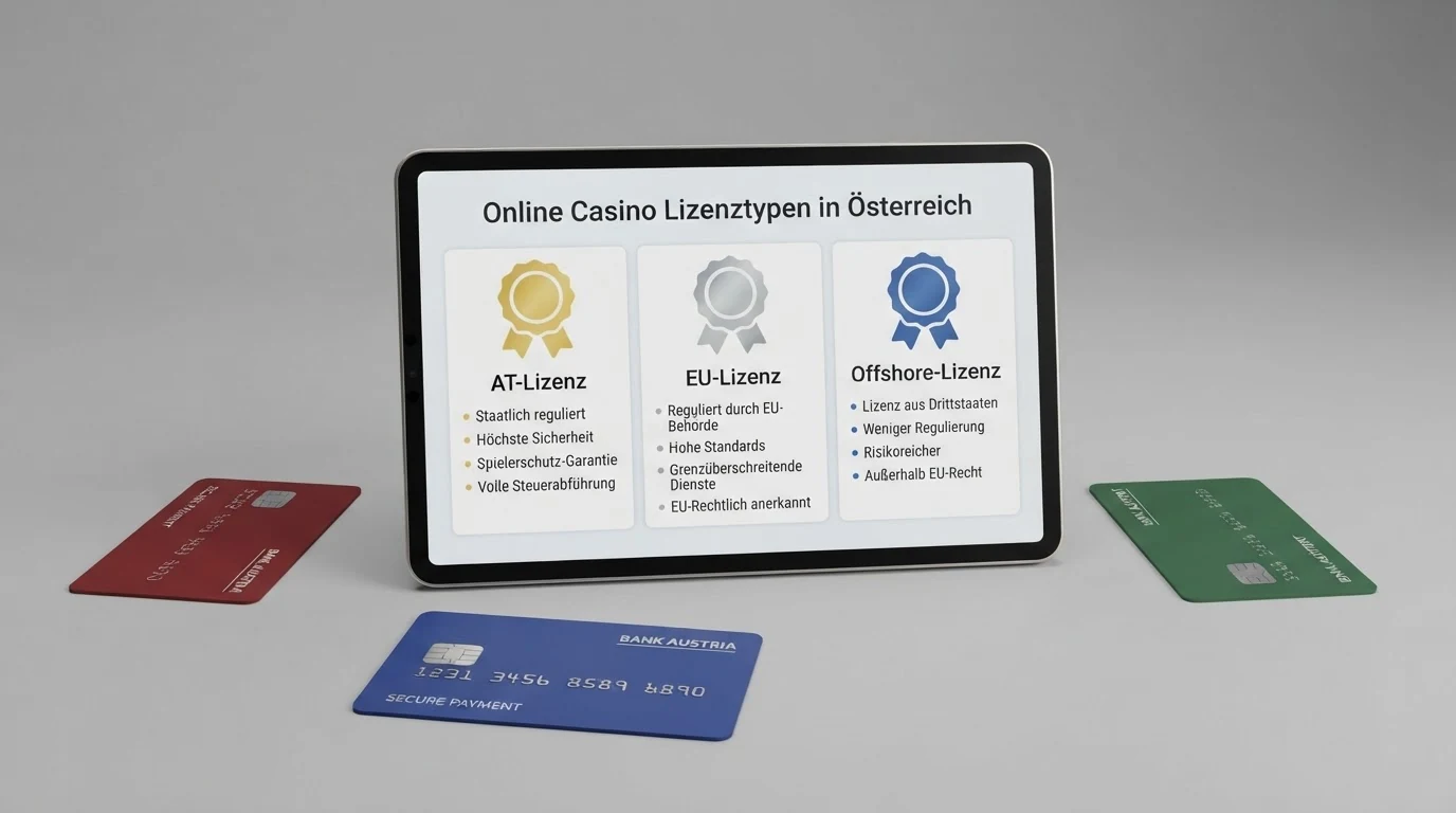 Vergleichstabelle der zehn wichtigsten MiFinity-Casinos mit farblicher Hervorhebung des AT-Lizenzstatus