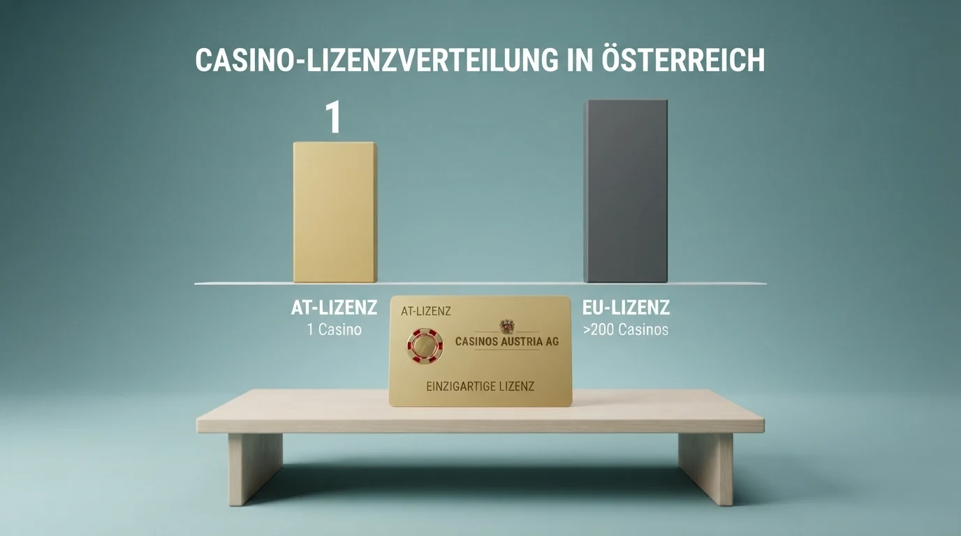 Übersichtstabelle mit zehn Casino-Namen und farblich markierten Spalten zum österreichischen Lizenzstatus