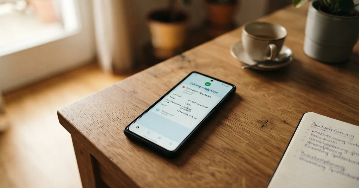 Eine SEPA-Echtzeitüberweisung auf einem Smartphone-Display mit geöffneter Banking-App und dem Betragsfeld für eine Casino-Einzahlung