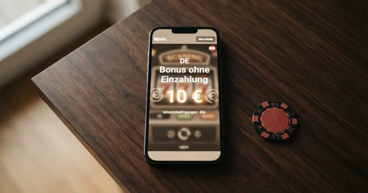 Nahaufnahme eines Smartphone-Bildschirms mit einem aktivierten Casino-Bonusguthaben von 10 Euro und dem Hinweis „Umsatzbedingungen: 40x“