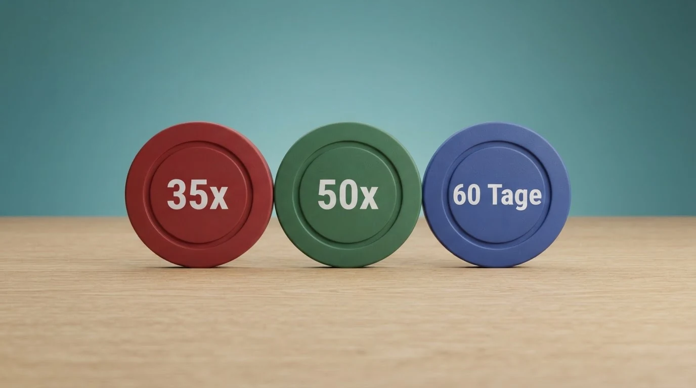 Eine vergleichende Übersicht mit Casino-Logos und den zugehörigen Bonus-Kennzahlen — Umsatzhöhe, Gültigkeit in Tagen und Besonderheiten nebeneinandergestellt