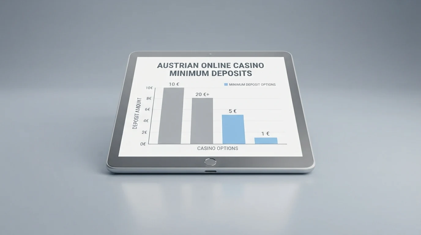Eine tabellarische Übersicht mit Casino-Logos und daneben stehenden Werten für Mindesteinzahlung, Bonus und Lizenz — die Beträge 5 € und 1 € sind hervorgehoben.