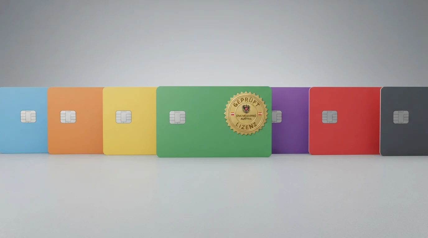 Eine tabellarische Übersicht mit Casino-Logos, darunter hervorgehoben das win2day-Logo mit dem Schriftzug "Konzession Österreich"