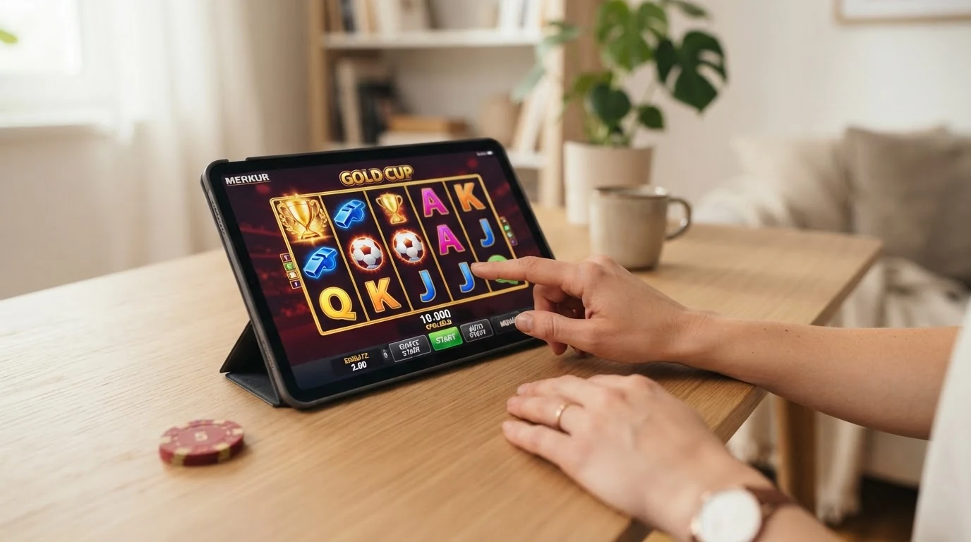 Ein Merkur-Slot im Demo-Modus mit Spielgeld-Anzeige und sichtbarem virtuellen Guthaben, ohne Login-Dialog