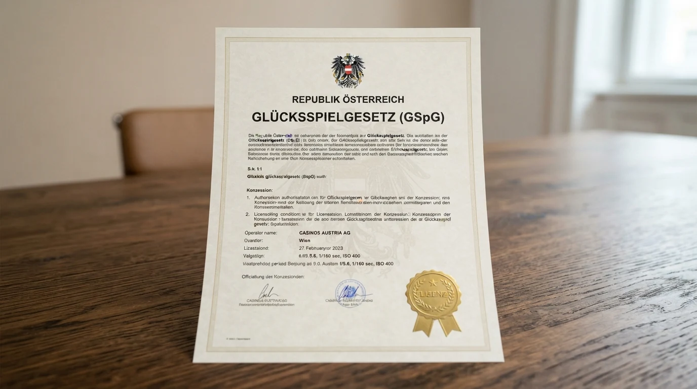Nahaufnahme eines amtlichen Dokuments mit dem österreichischen Bundesadler und dem Schriftzug „Glücksspielgesetz“