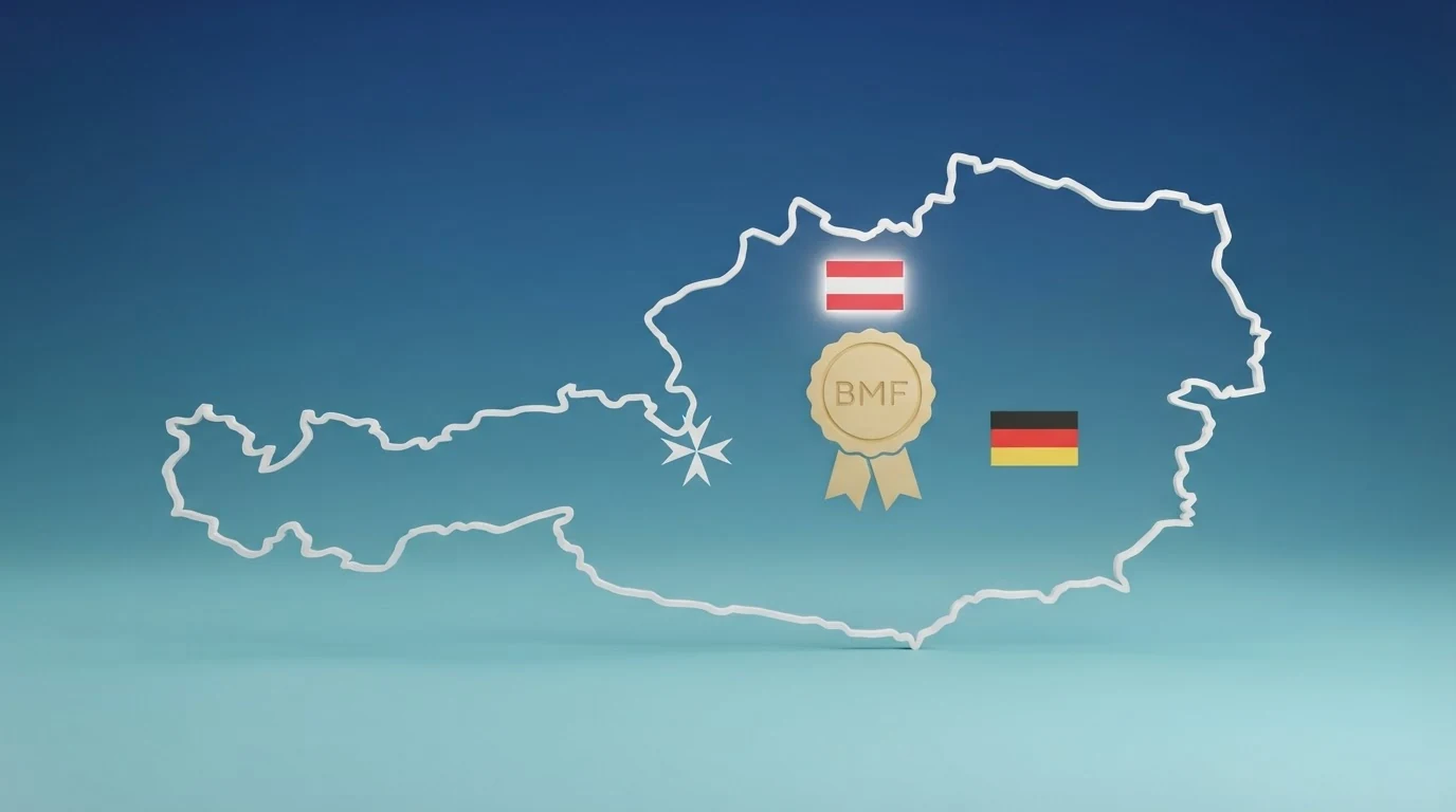 Eine Karte des österreichischen Glücksspielmarktes mit dem win2day-Monopol und den Offshore-Lizenztypen MGA, GGL und Curacao