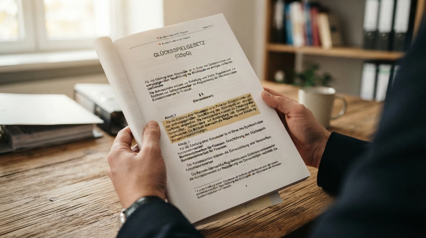 Gesetzestextauszug des österreichischen Glücksspielgesetzes mit farbig markierten Passagen zu Konzessionen und Spielerschutz