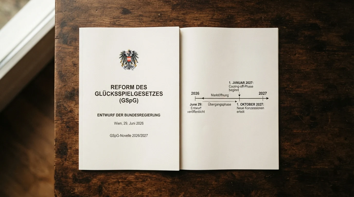 Das offizielle Dokument des Glücksspielgesetz-Reform-Entwurfs vom 29. Juni 2026 mit dem Bundesadler der Republik Österreich