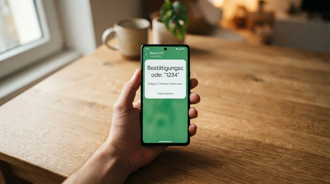 Nahaufnahme eines Smartphones, das eine SMS-Bestätigung für eine Casino-Einzahlung per Handyrechnung anzeigt