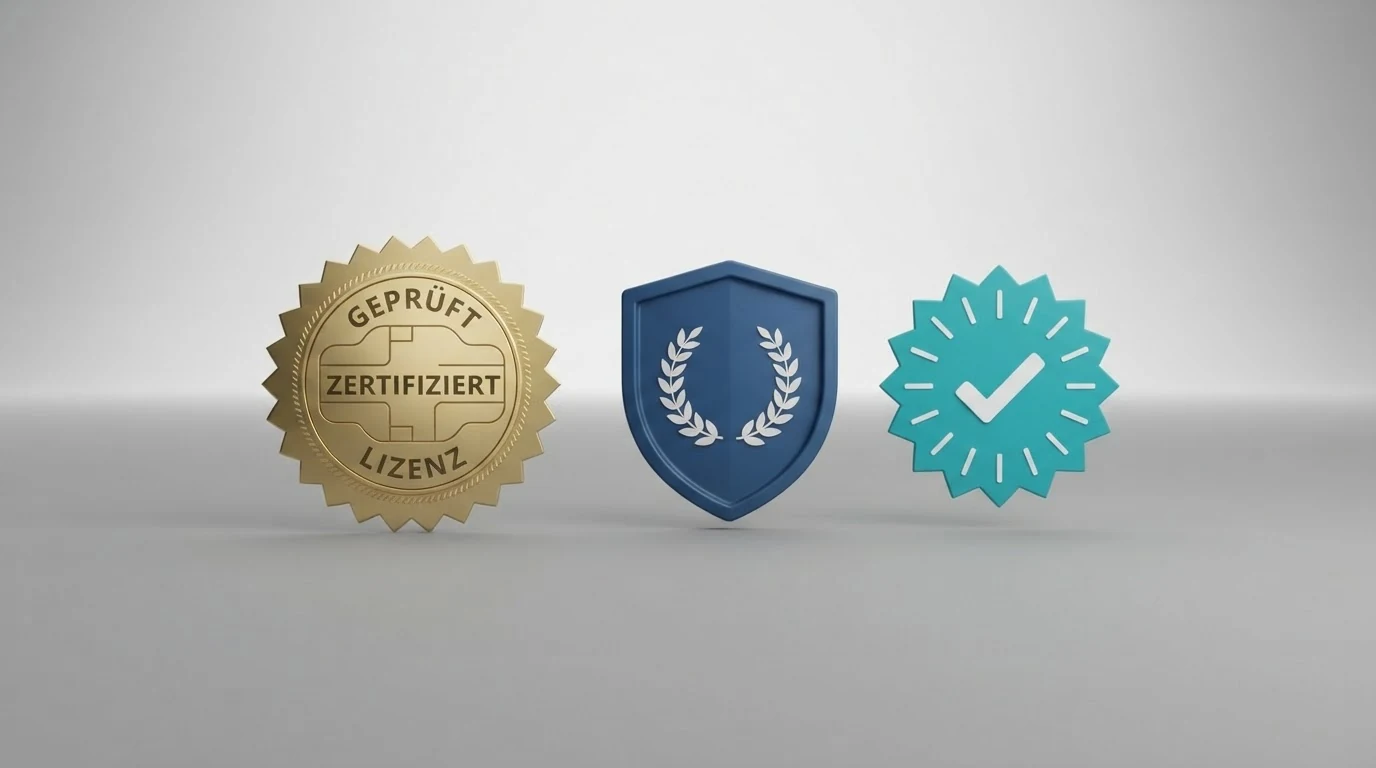 Gegenüberstellung: Offizielles BMF-Konzessionssiegel neben Logos von MGA- und Curaçao-Lizenz