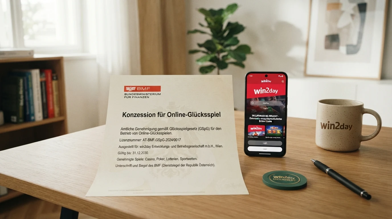 Das Logo der Österreichischen Lotterien bzw. win2day neben dem Schriftzug des Bundesministeriums für Finanzen auf einer offiziellen Dokumentenseite
