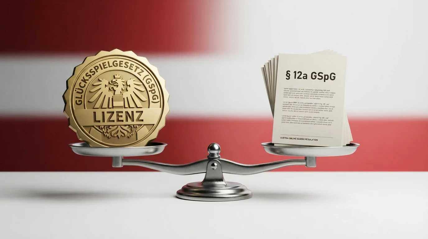 Eine EU-Flagge und eine Waage der Justiz vor einem Dokument mit der Aufschrift „GSpG“, daneben ein durchgestrichenes MGA-Logo