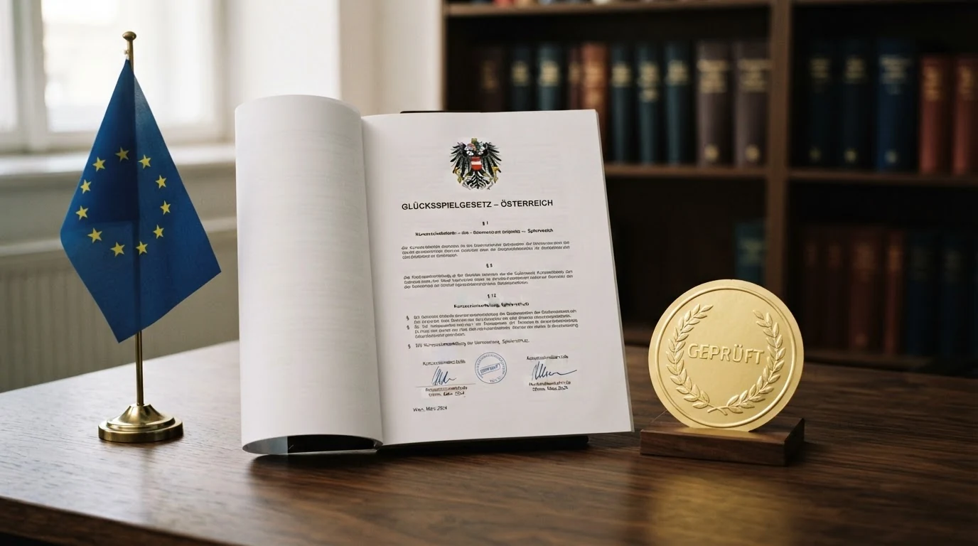Amtliches Dokument mit Bundesadler und Paragrafenzeichen neben dem win2day-Logo und einer EU-Flagge, getrennt durch einen stilisierten Paragrafen