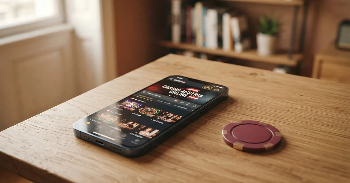 Ein Smartphone mit geöffneter Online-Casino-Seite und dem EPS-Logo auf dem Bildschirm, daneben eine österreichische Bankkarte