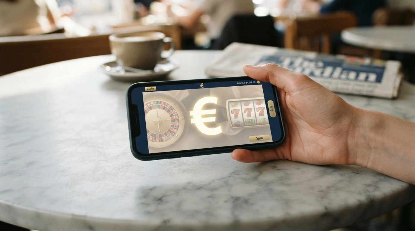 Ein Smartphone mit geöffneter Casino-App und daneben ein PayPal-Logo mit einem Haken und einem Kreuz