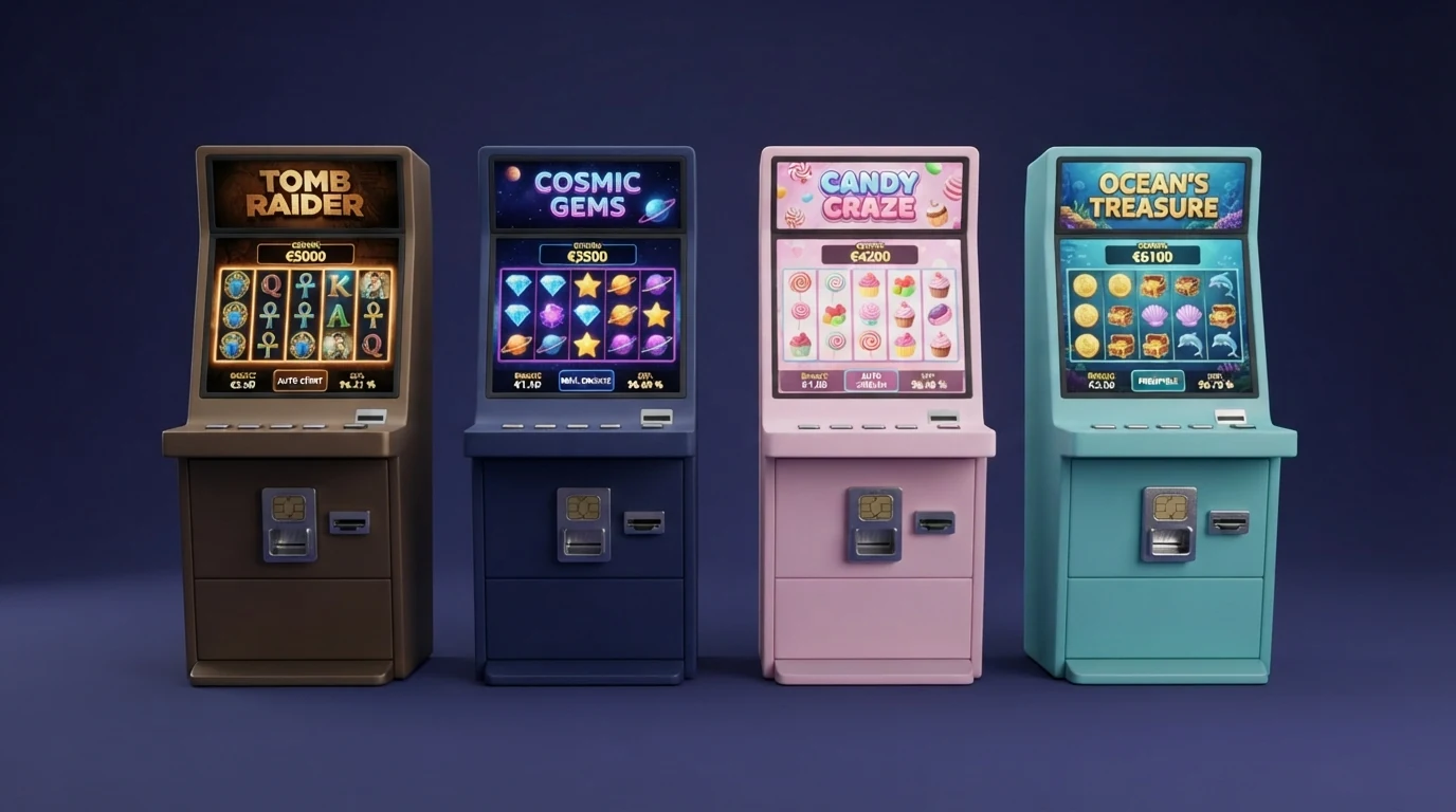 Eine Gegenüberstellung von vier populären Spielautomaten mit Autoplay — Book of Dead, Starburst, Sweet Bonanza und Razor Shark — mit ihren RTP-Werten und Autoplay-Symbolen