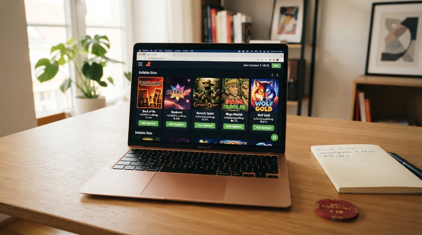 Fünf beliebte Online-Slots — Book of Dead, Starburst, Gates of Olympus, Divine Fortune und Mega Moolah — auf einem Casino-Bildschirm mit eingeblendeten RTP-Prozentwerten