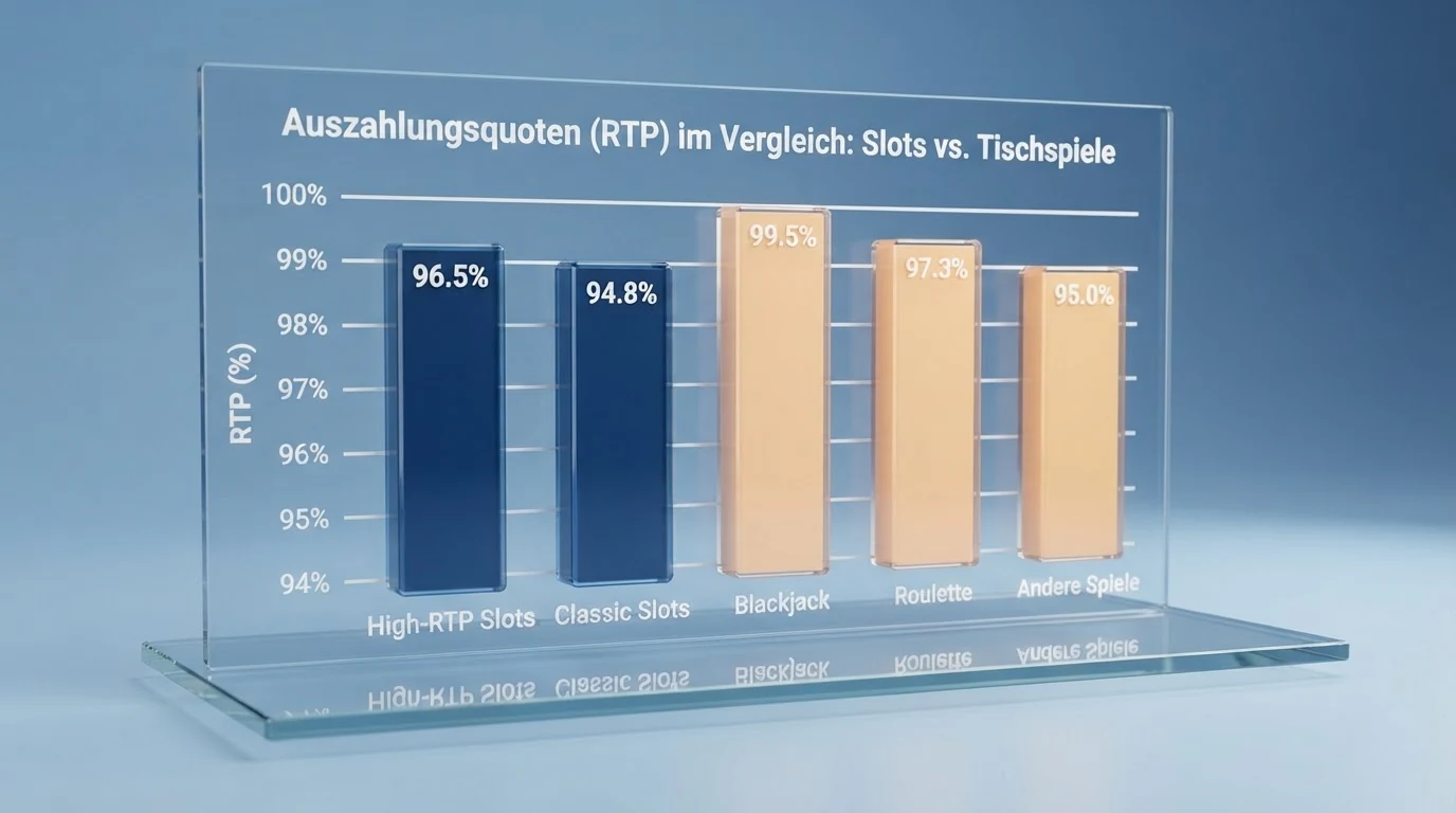Eine grafische Übersicht der Auszahlungsquoten von Online-Slots im Vergleich zu klassischen Tischspielen wie Blackjack und Roulette