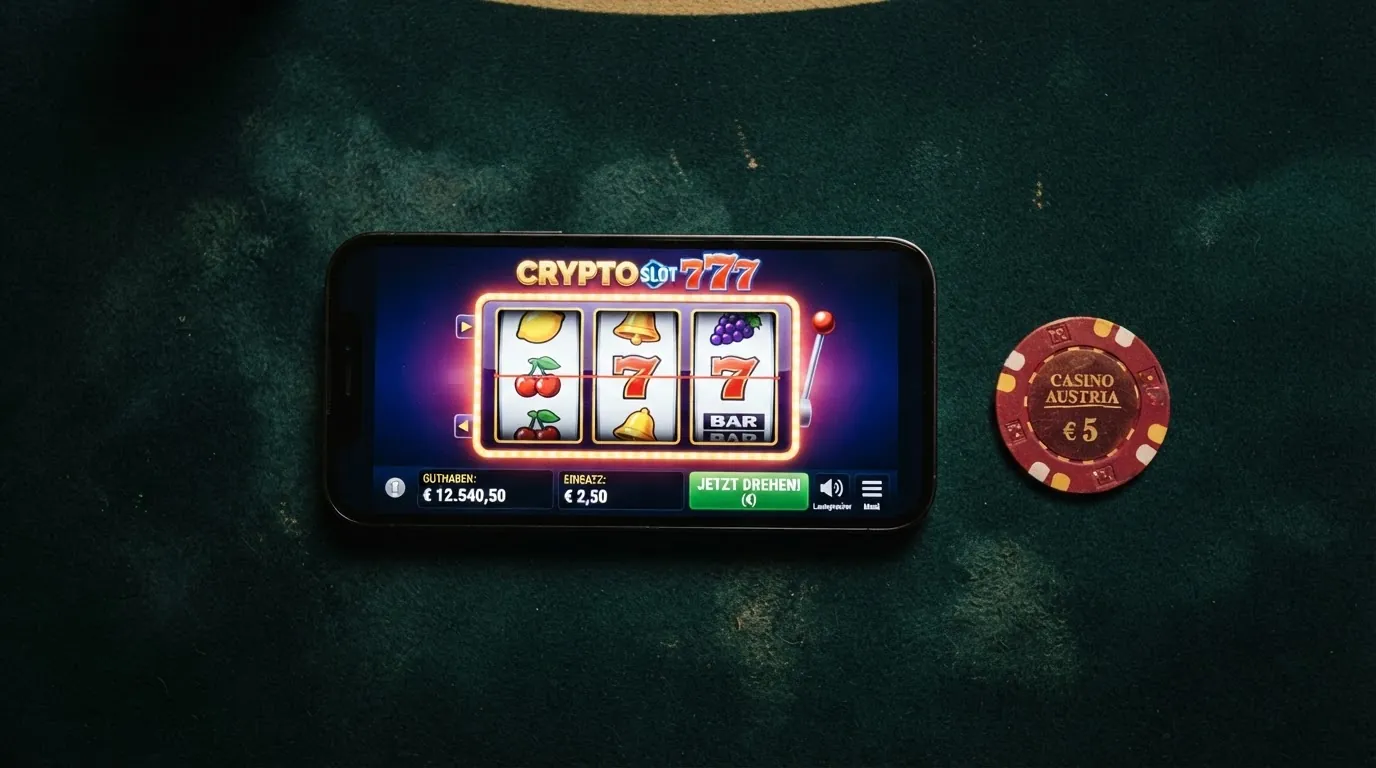 Spielautomaten-Bildschirm mit leuchtenden Walzen, daneben ein Smartphone mit einem Live-Dealer-Stream, der Blackjack zeigt.